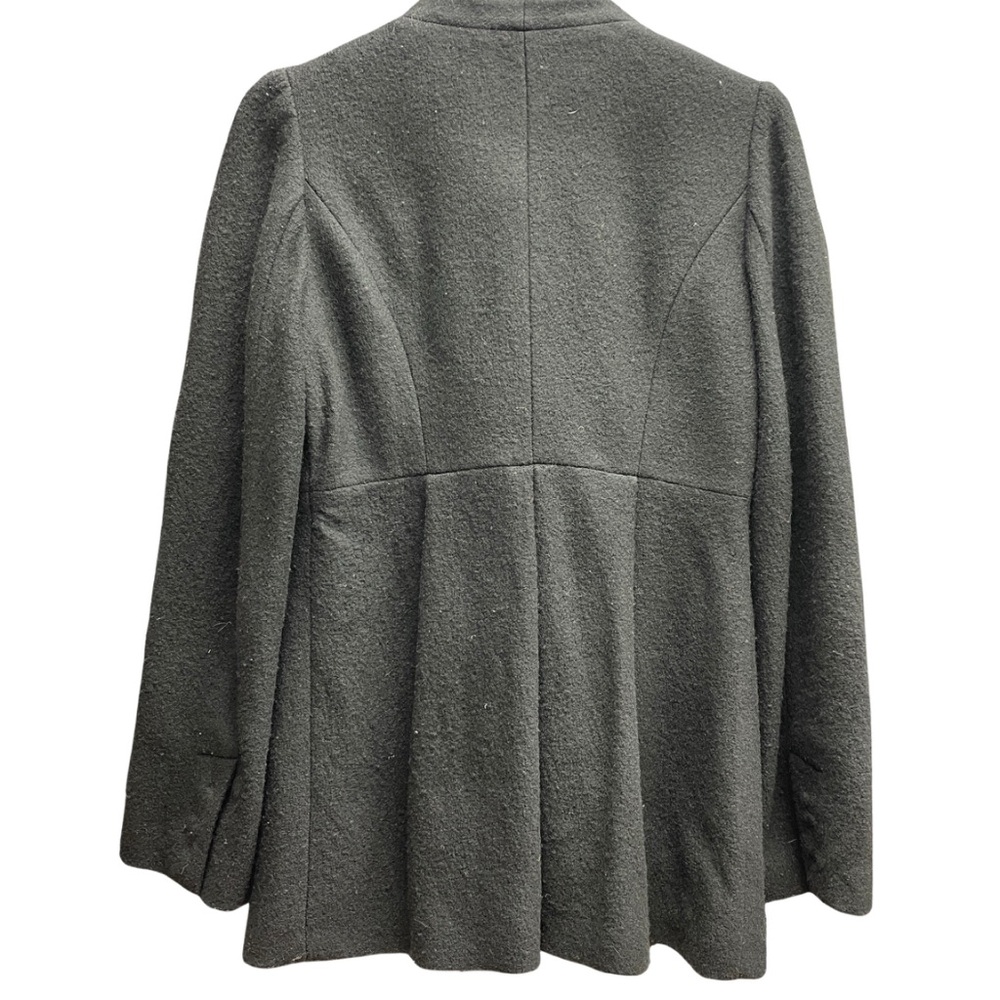 Anthropologie Elevenses Black Wool Snap Button Tie Neck Pockets Jacket Sz 2 - Picture 2 of 6